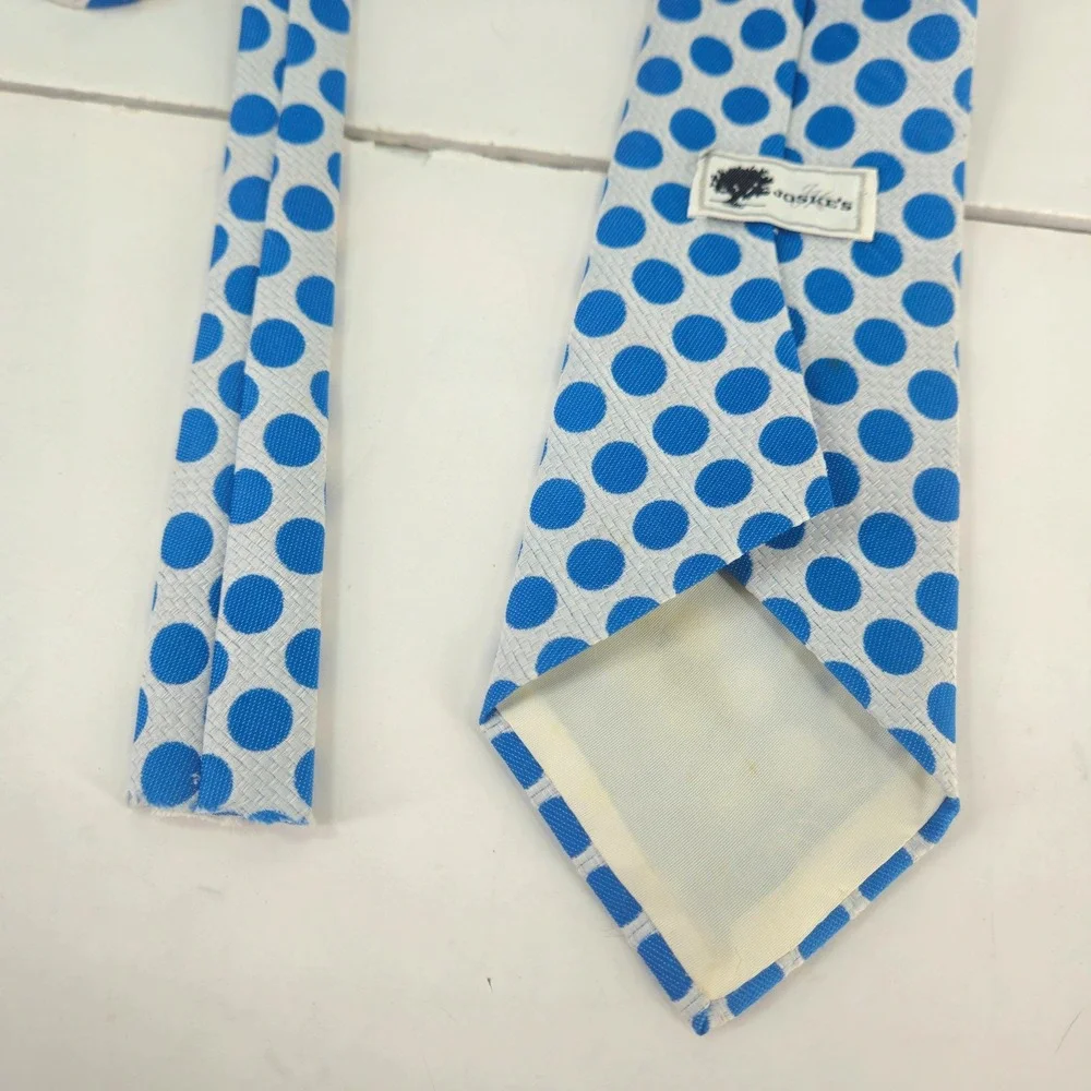 Vibtage 1970s/ 80s Joskes Mens Blue White Polyester knit Polka Dot Necktie *read